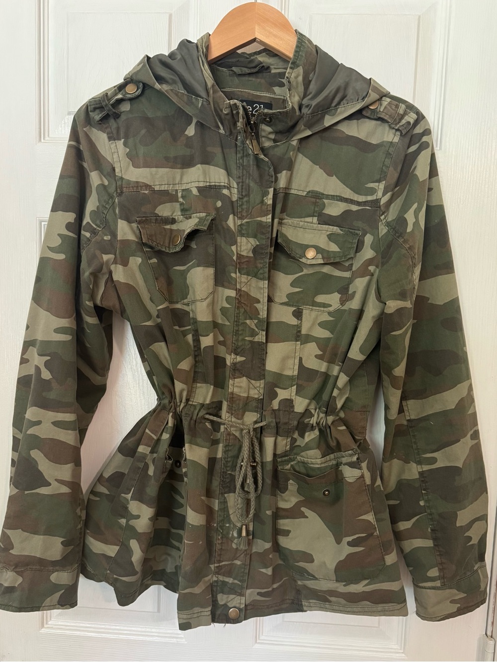 Rue 21 Camo Drawstring Hooded Anorak Jacket - Green Camo